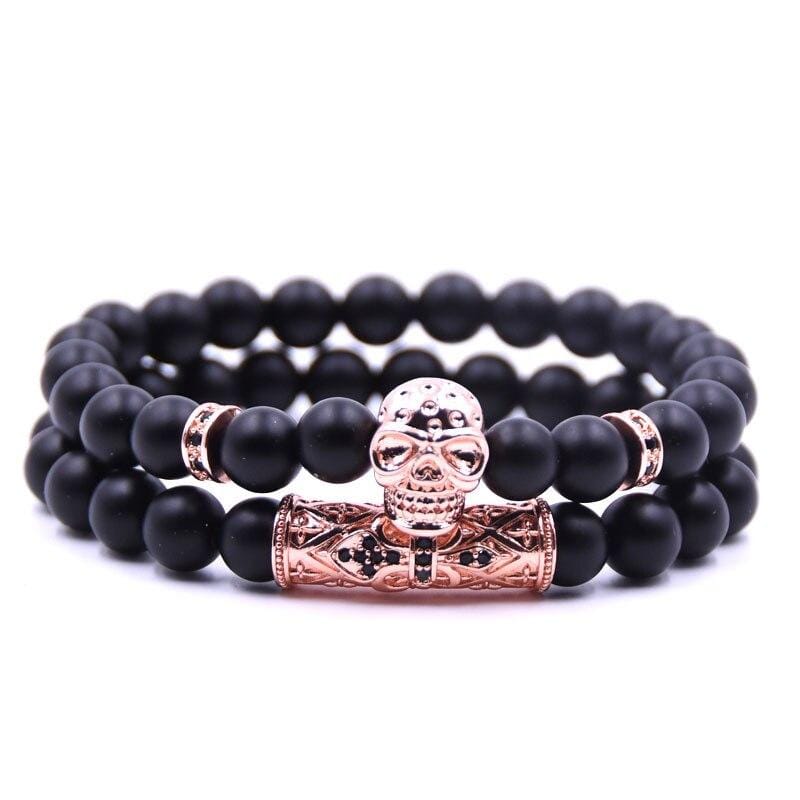 Bracelet Homme Tête de Mort Perles Noires - Mon Bracelet Homme