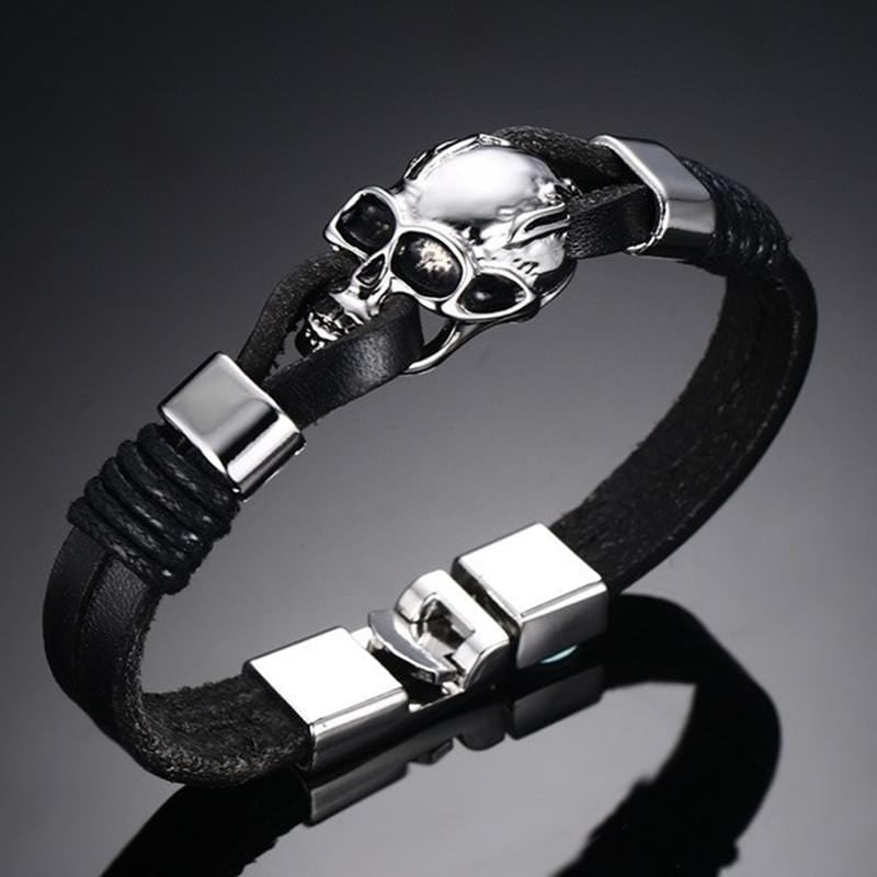 Bracelet Homme Tête de Mort Taille Unique en Cuir - Mon Bracelet Homme
