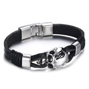 Bracelet Homme Tête de Mort Taille Unique en Cuir - Mon Bracelet Homme