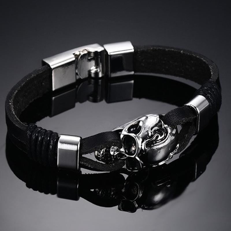 Bracelet Homme Tête de Mort Taille Unique en Cuir - Mon Bracelet Homme