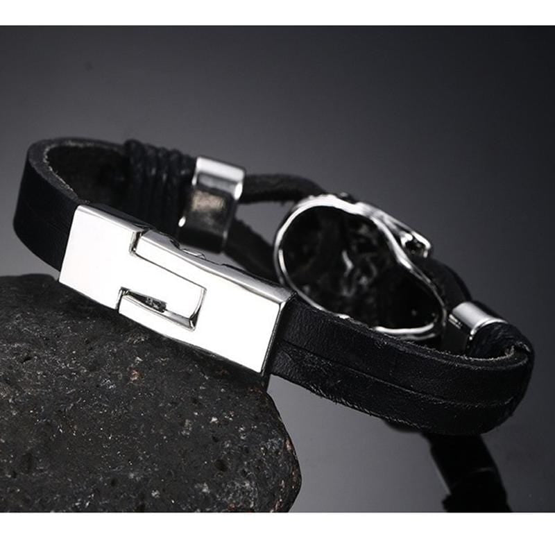 Bracelet Homme Tête de Mort Taille Unique en Cuir - Mon Bracelet Homme