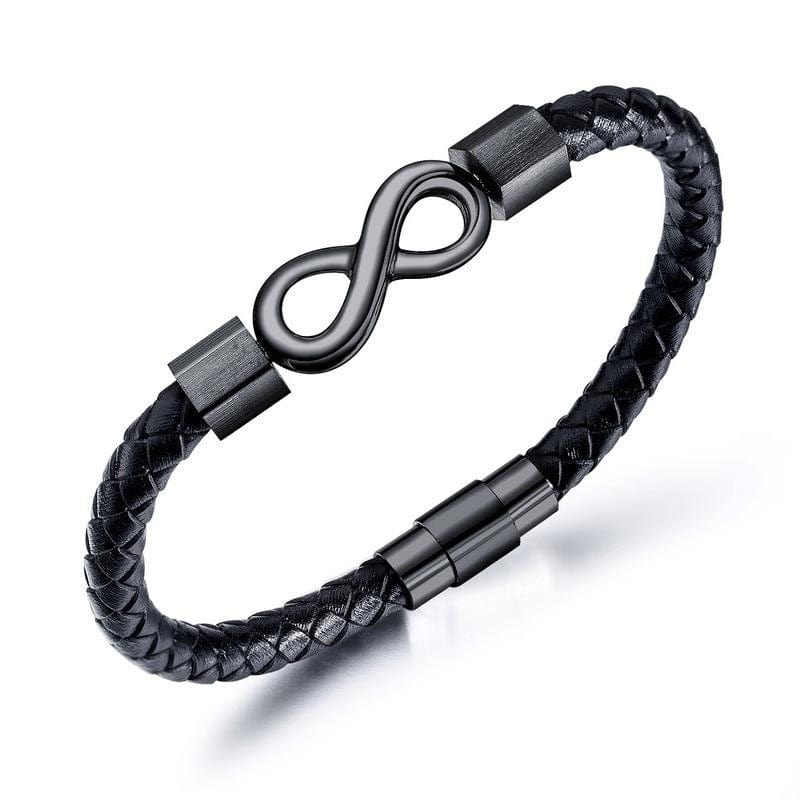 Bracelet Infini Aimanté en Cuir Noir Tressé pour Homme - Mon Bracelet Homme
