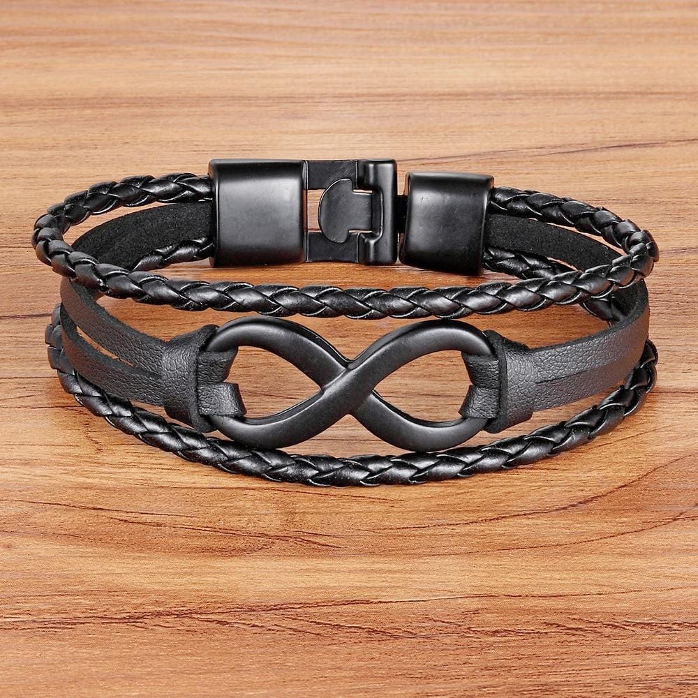 Bracelet Infini Avec Deux Lanières Tressées Pour Homme en Cuir - Mon Bracelet Homme