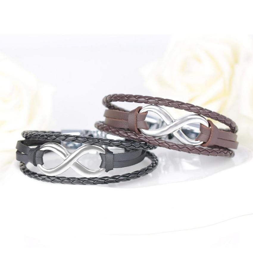 Bracelet Infini Avec Deux Lanières Tressées Pour Homme en Cuir - Mon Bracelet Homme
