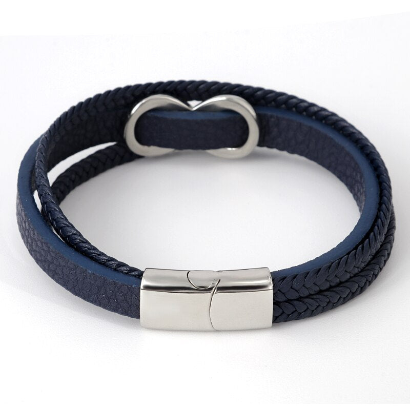Bracelet Infini en Cuir Bleu pour Petit Poignet - Mon Bracelet Homme