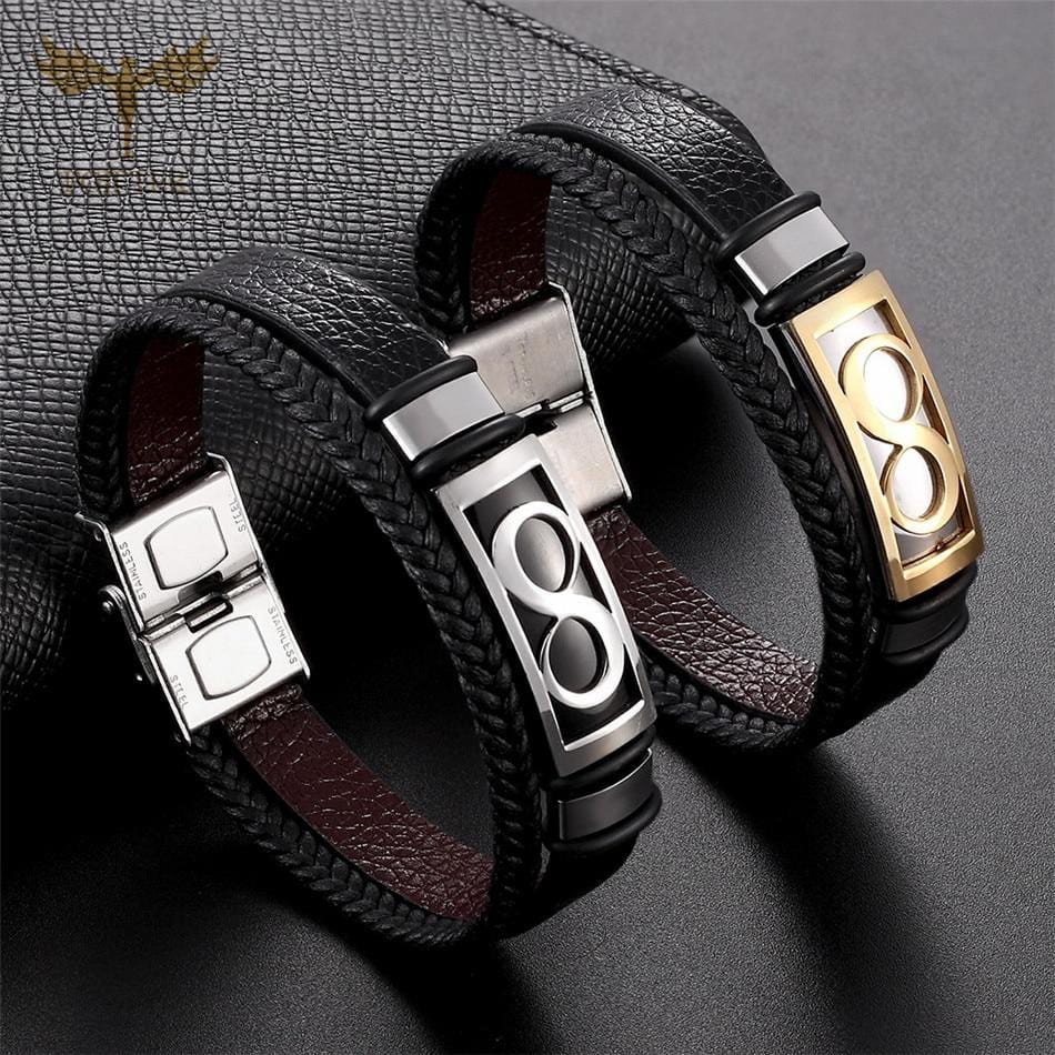 Bracelet Infini En Cuir Et En Acier Inoxydable Pour Homme - Mon Bracelet Homme