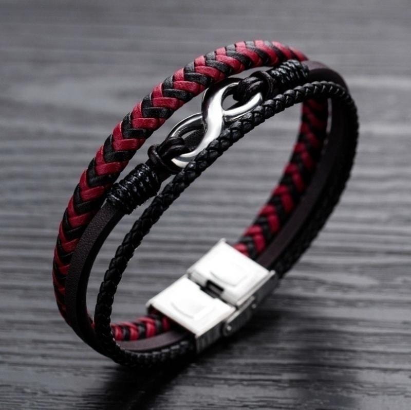 Bracelet Infini en Cuir Rouge et Noir pour Homme - Mon Bracelet Homme