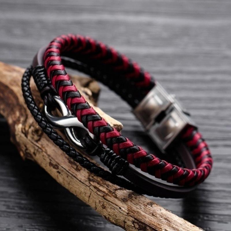 Bracelet Infini en Cuir Rouge et Noir pour Homme - Mon Bracelet Homme