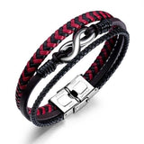 Bracelet Infini en Cuir Rouge et Noir pour Homme