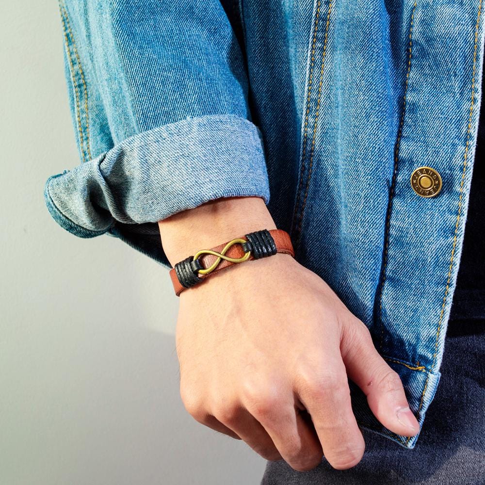 Bracelet Infini en Cuir Vintage Marron pour Homme - Mon Bracelet Homme