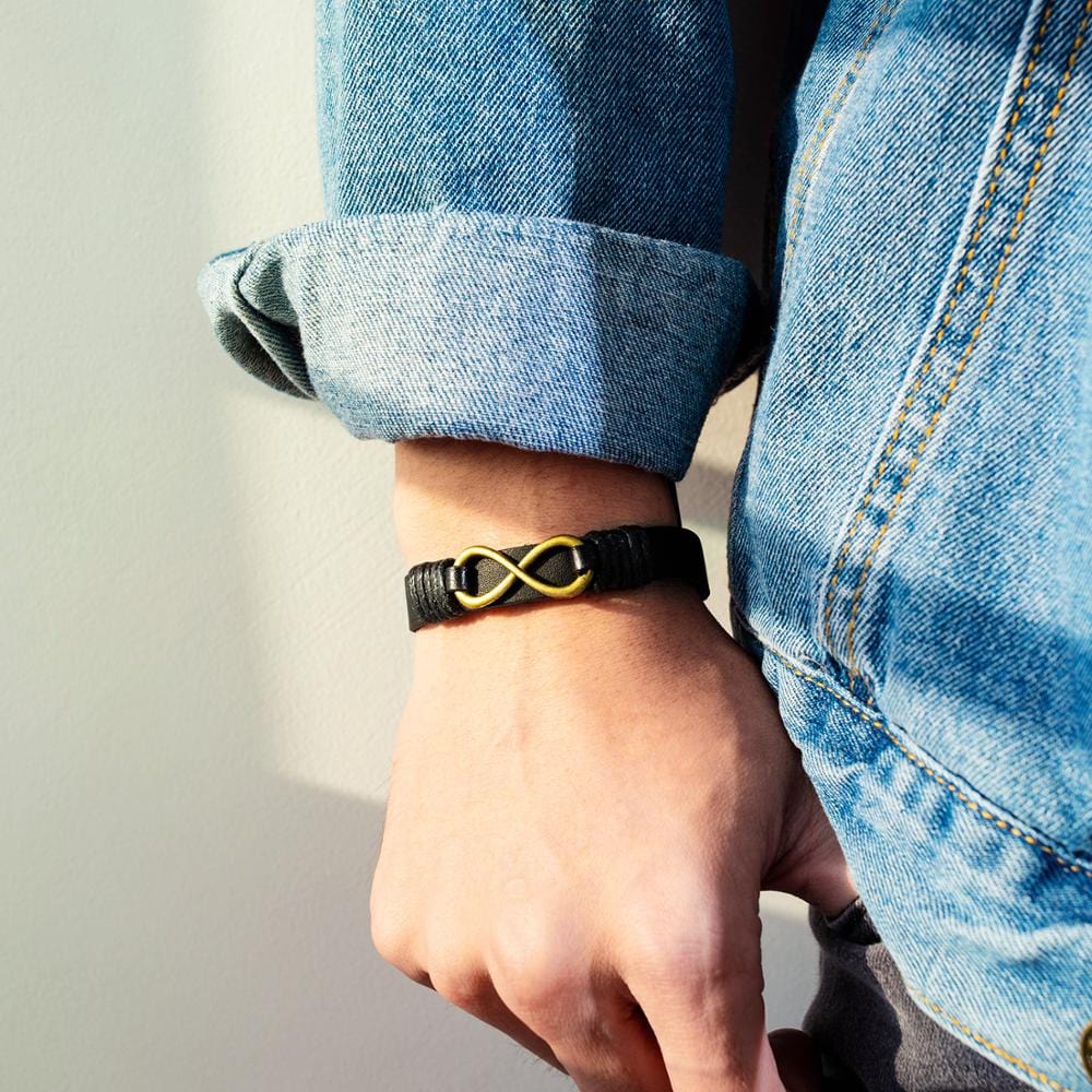 Bracelet Infini en Cuir Vintage Noir pour Homme - Mon Bracelet Homme