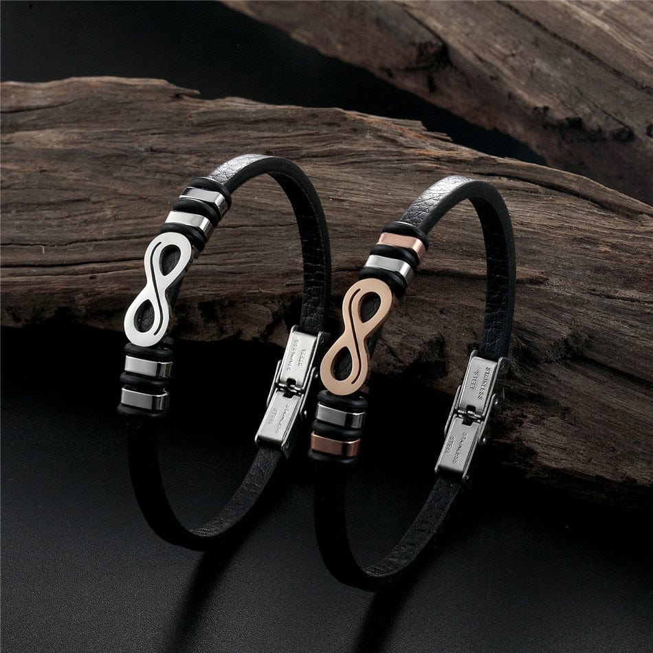 Bracelet Infini Homme Cuir et Acier Argenté - Mon Bracelet Homme