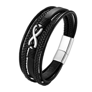 Bracelet Infini Homme en Cuir Véritable Acier Argenté - Mon Bracelet Homme