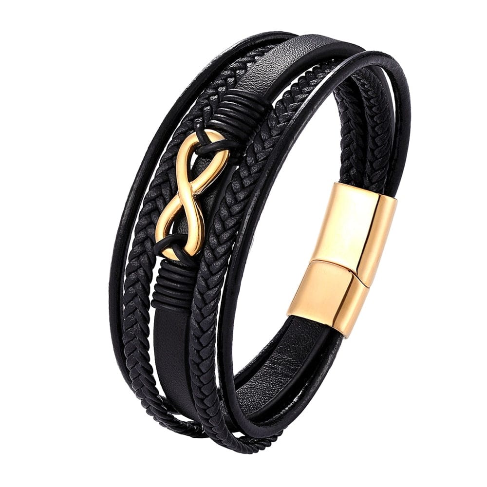 Bracelet Infini Homme en Cuir Véritable Acier Doré - Mon Bracelet Homme