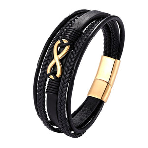 Bracelet Infini Homme en Cuir Véritable Acier Doré - Mon Bracelet Homme