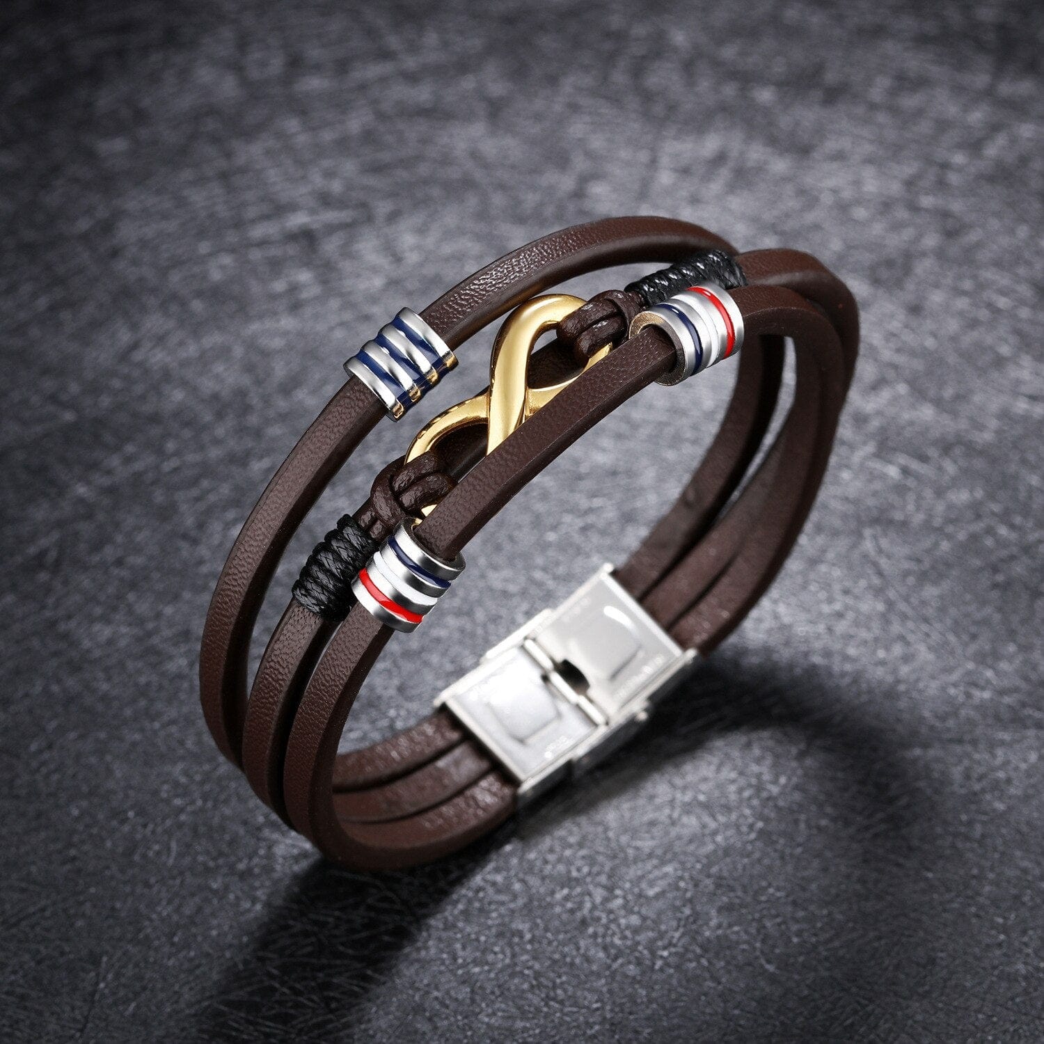 Bracelet infini Marron et Doré en Cuir pour Homme - Mon Bracelet Homme