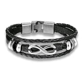 Bracelet Infini Noir Cuir et Alliage de Zinc
