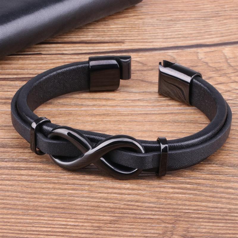 Bracelet Infini Noir en Cuir et en Acier Inoxydable - Mon Bracelet Homme