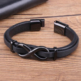 Bracelet Infini Noir en Cuir et en Acier Inoxydable - Mon Bracelet Homme