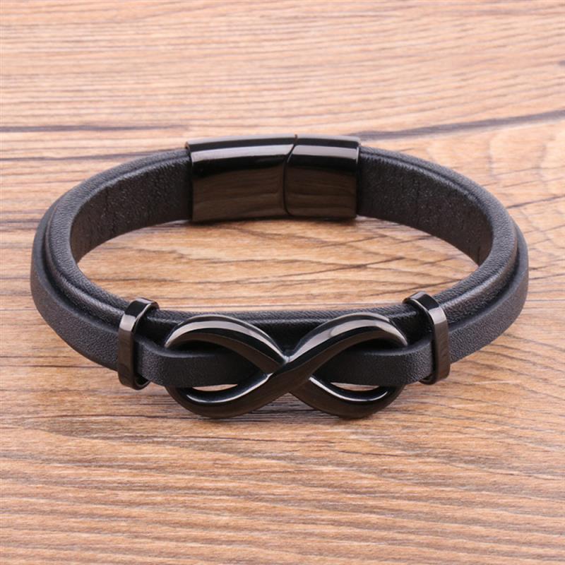 Bracelet Infini Noir en Cuir et en Acier Inoxydable - Mon Bracelet Homme