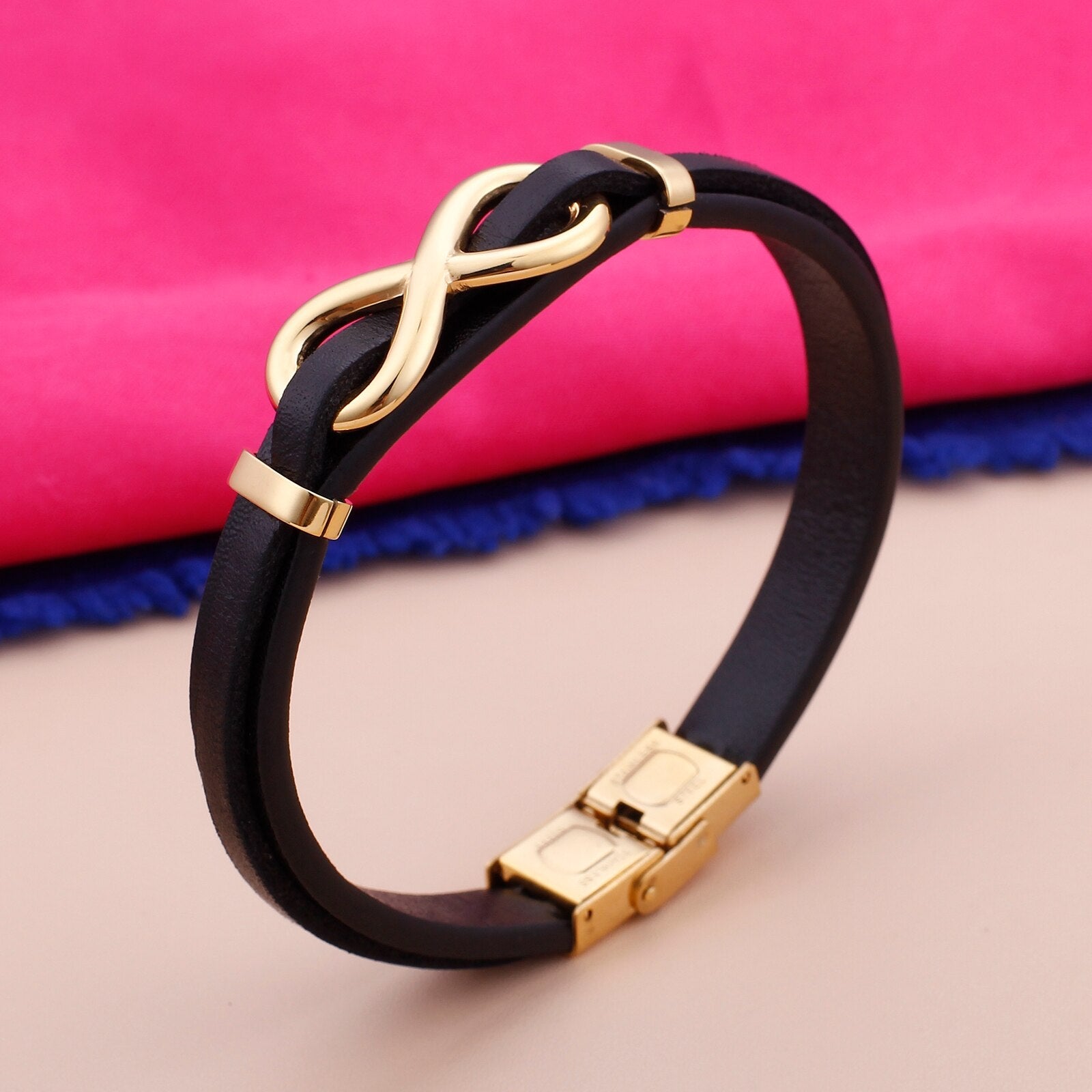 Bracelet Infini Noir et Doré en Cuir - Mon Bracelet Homme