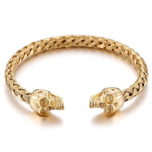 Bracelet Jonc Crâne Doré en Acier - Mon Bracelet Homme