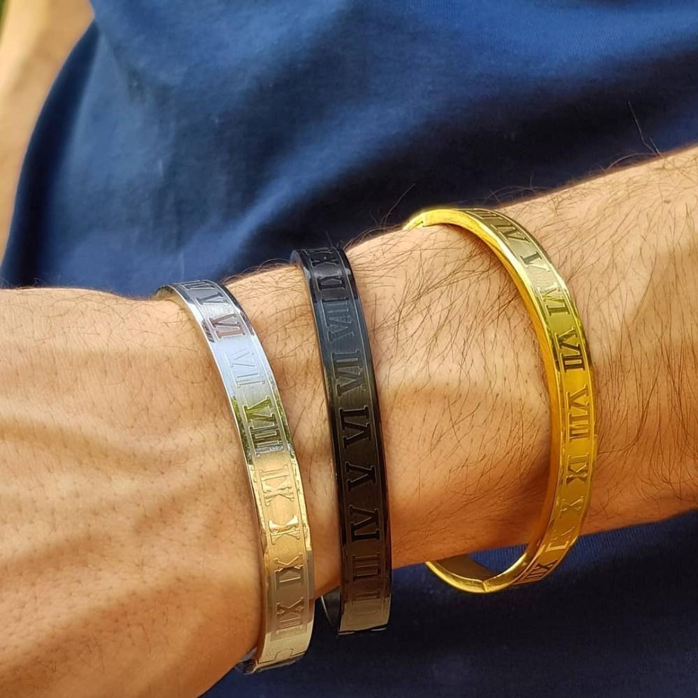 Bracelet Jonc Homme Chiffres Romain en Acier - Mon Bracelet Homme