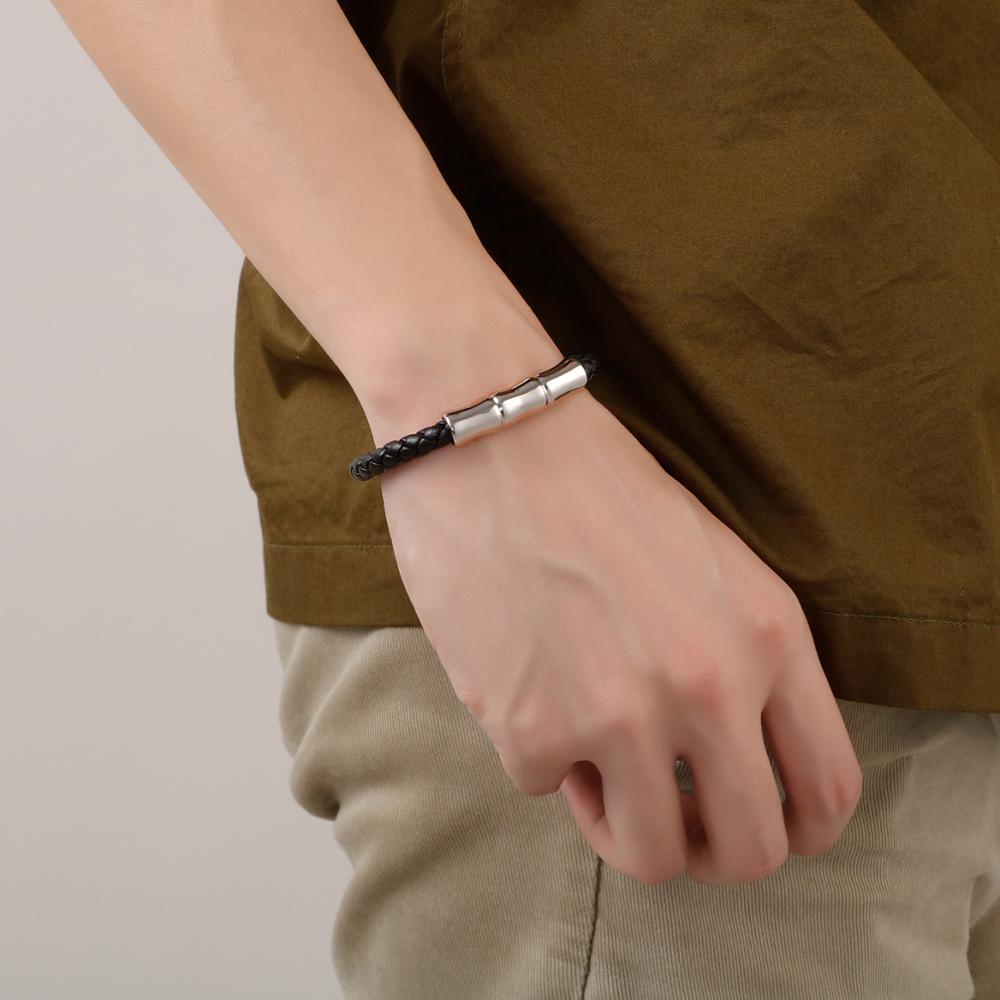 Bracelet Jonc Homme Cuir et Acier inoxydable - Mon Bracelet Homme