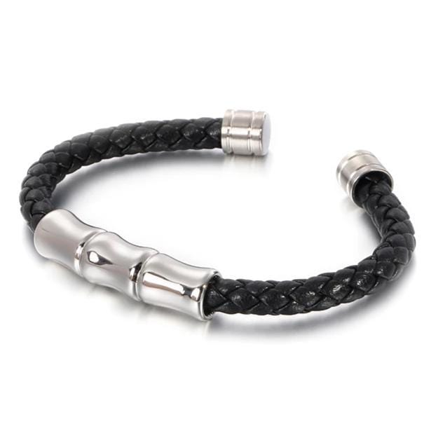Bracelet Jonc Homme Cuir et Acier inoxydable - Mon Bracelet Homme