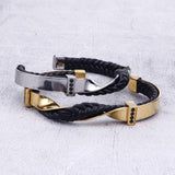 Bracelet Jonc Homme Cuir tressé en Acier - Mon Bracelet Homme