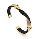 Bracelet Jonc Homme Cuir tressé en Acier - Mon Bracelet Homme