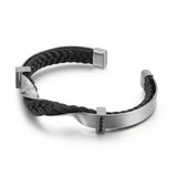 Bracelet Jonc Homme Cuir tressé en Acier - Mon Bracelet Homme