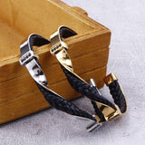Bracelet Jonc Homme Cuir tressé en Acier - Mon Bracelet Homme