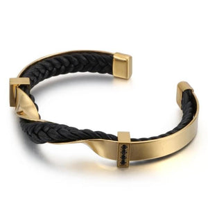 Bracelet Jonc Homme Cuir tressé en Acier - Mon Bracelet Homme