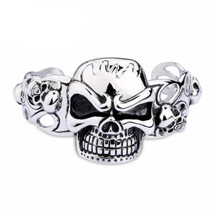 Bracelet Jonc Homme Gros Crâne en Acier - Mon Bracelet Homme