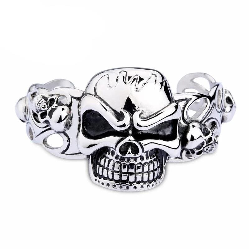 Bracelet Jonc Homme Gros Crâne en Acier - Mon Bracelet Homme