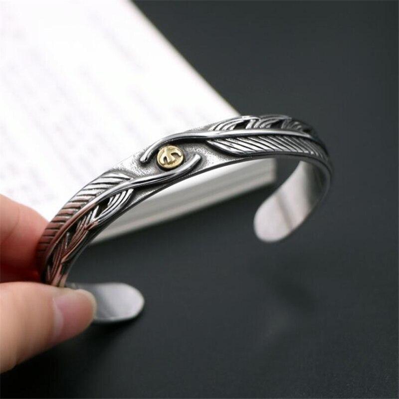 Bracelet Jonc Homme Plume Argentée en Acier - Mon Bracelet Homme