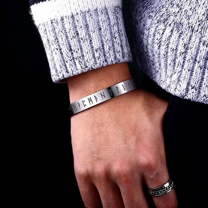 Bracelet Jonc Homme Runes Vikings Acier Inoxydable - Mon Bracelet Homme