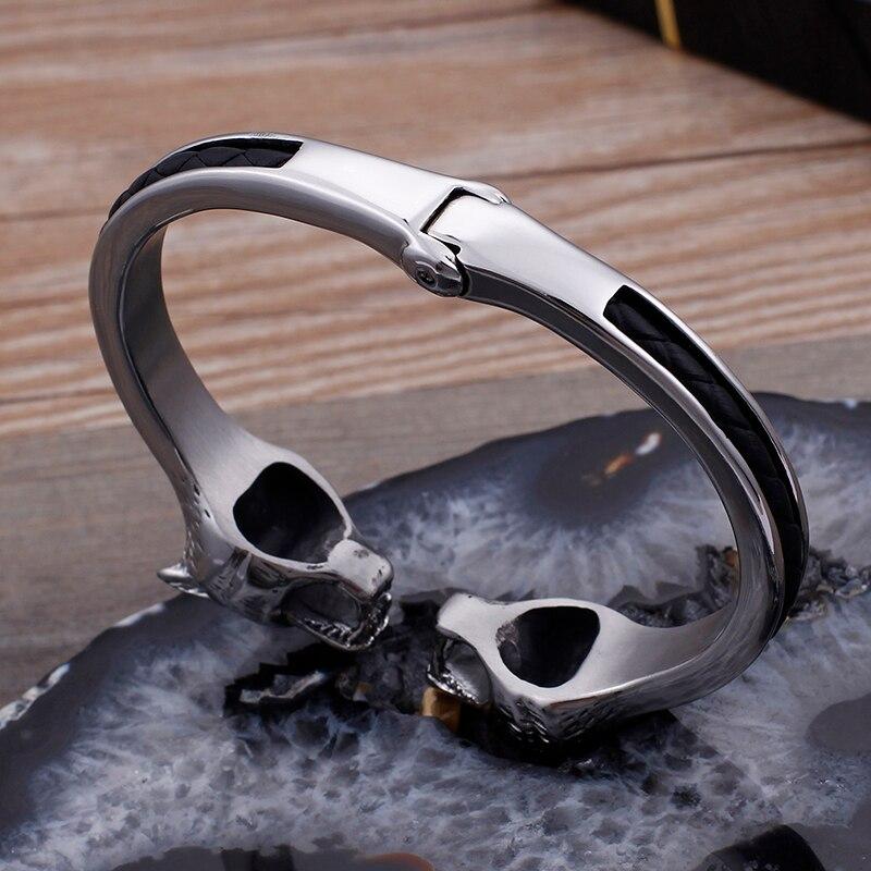 Bracelet Jonc Homme Tête de Loup en Acier - Mon Bracelet Homme