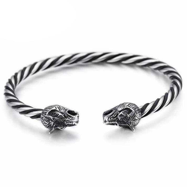 Bracelet Jonc Homme Tête de Loup en Acier - Mon Bracelet Homme
