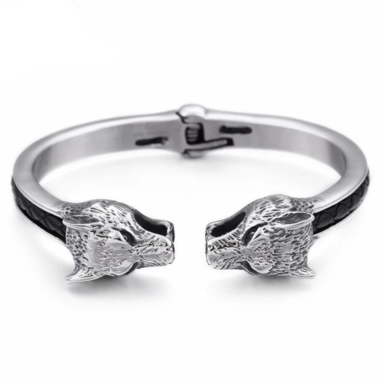 Bracelet Jonc Homme Tête de Loup en Acier - Mon Bracelet Homme