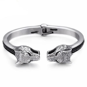 Bracelet Jonc Homme Tête de Loup en Acier - Mon Bracelet Homme