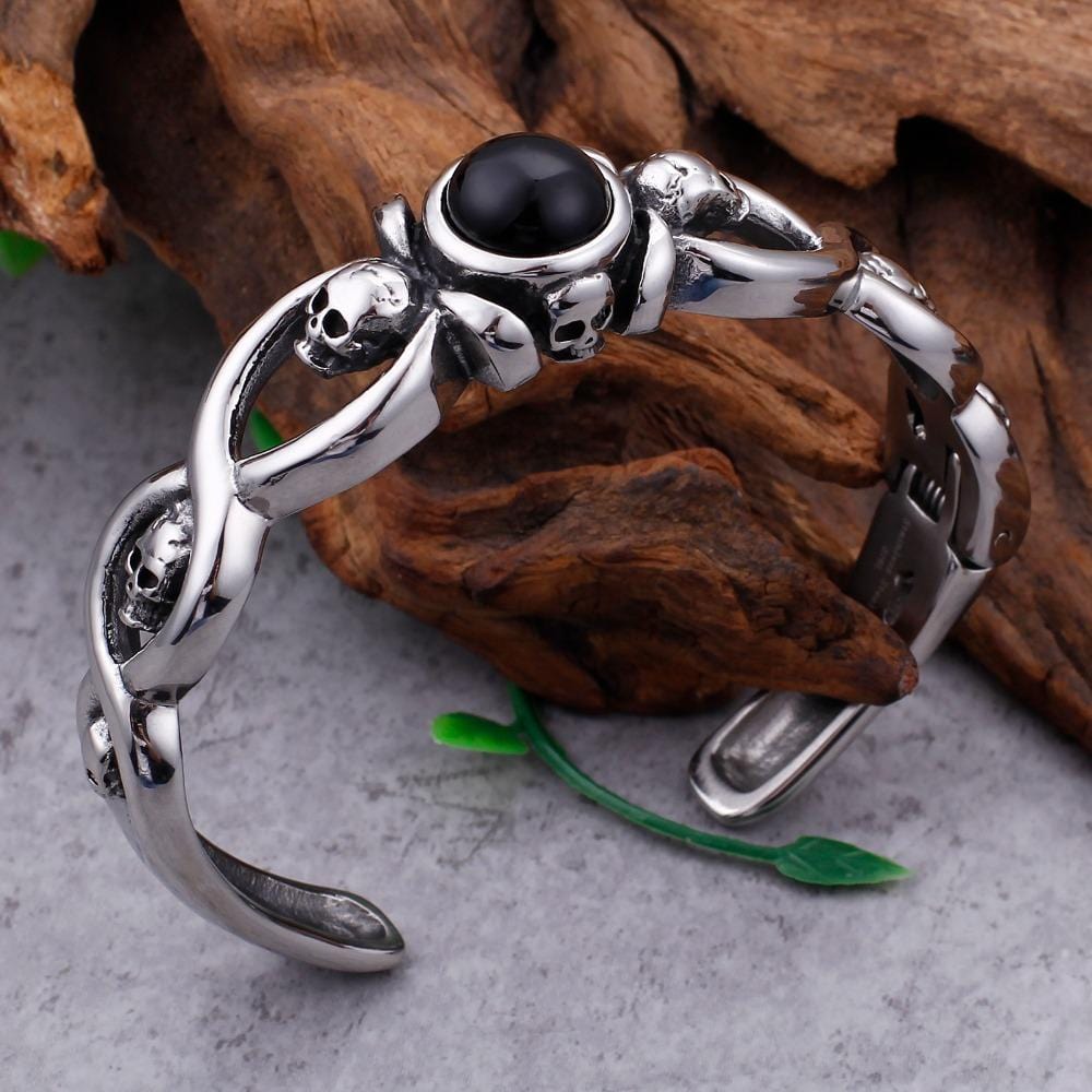 Bracelet Jonc Pierre Onyx en Acier - Mon Bracelet Homme
