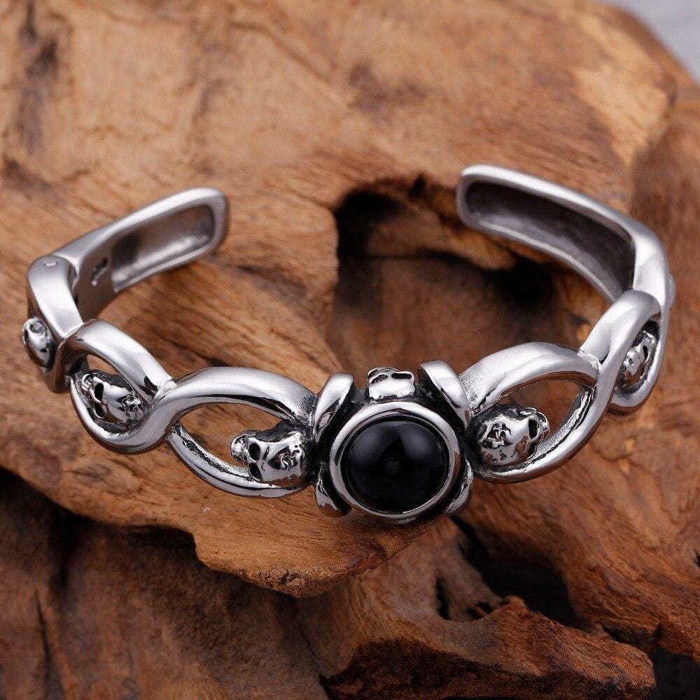 Bracelet Jonc Pierre Onyx en Acier - Mon Bracelet Homme