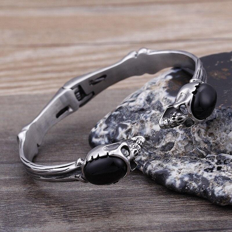 Bracelet Jonc Tête de Mort en Acier - Mon Bracelet Homme