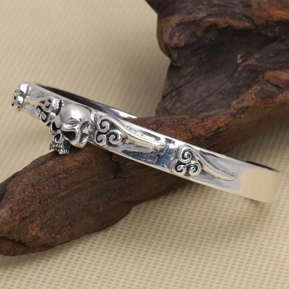 Bracelet Jonc Tête de Mort en Argent - Mon Bracelet Homme