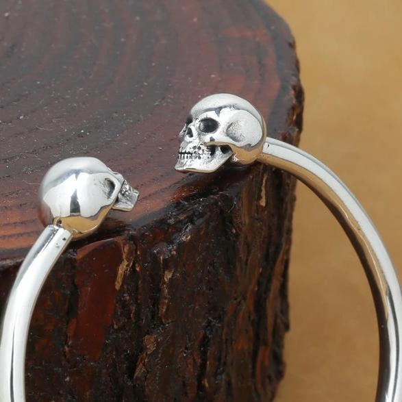 Bracelet Jonc Tête De Mort en Argent Homme - Mon Bracelet Homme