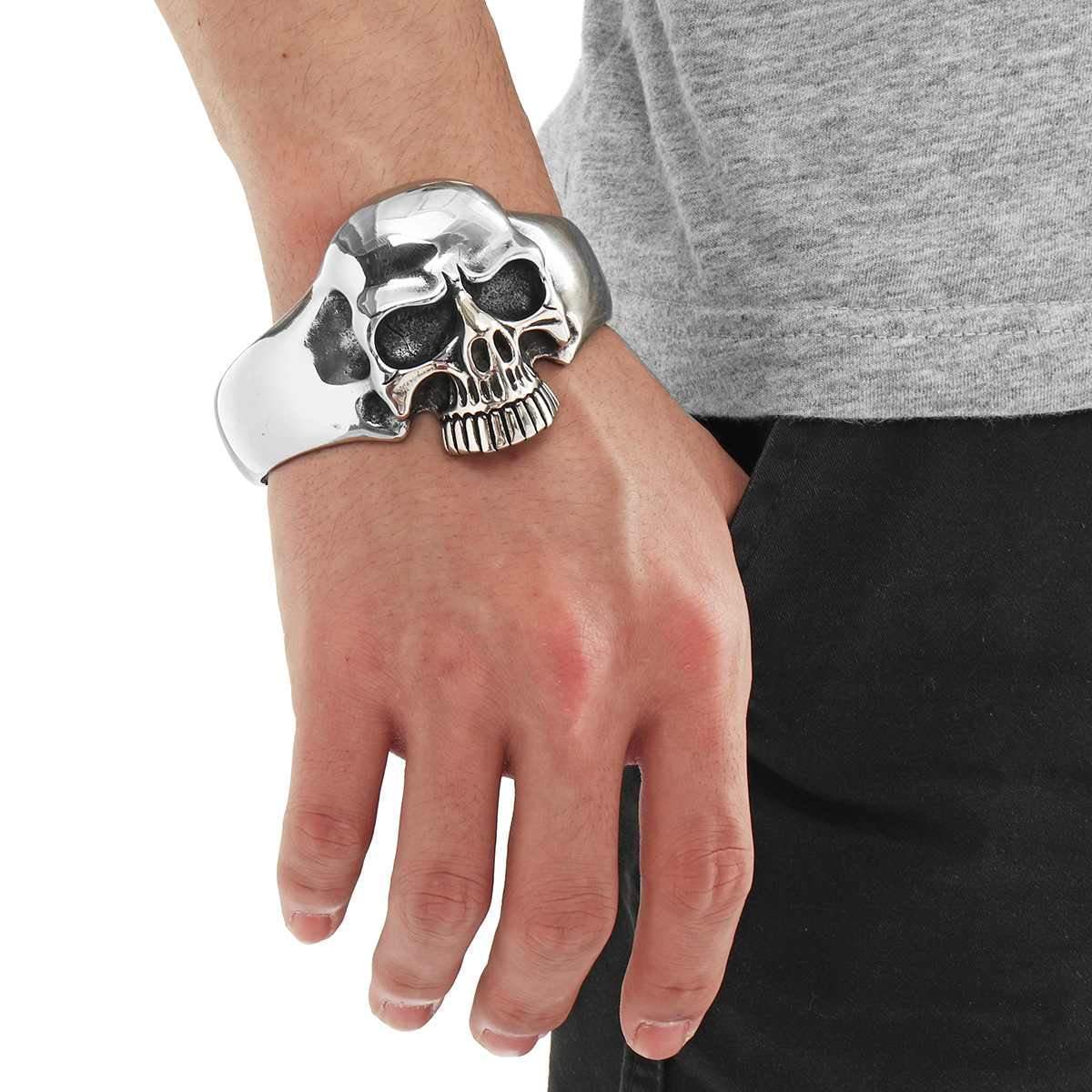 Bracelet Jonc Tête de Mort Large en Acier - Mon Bracelet Homme