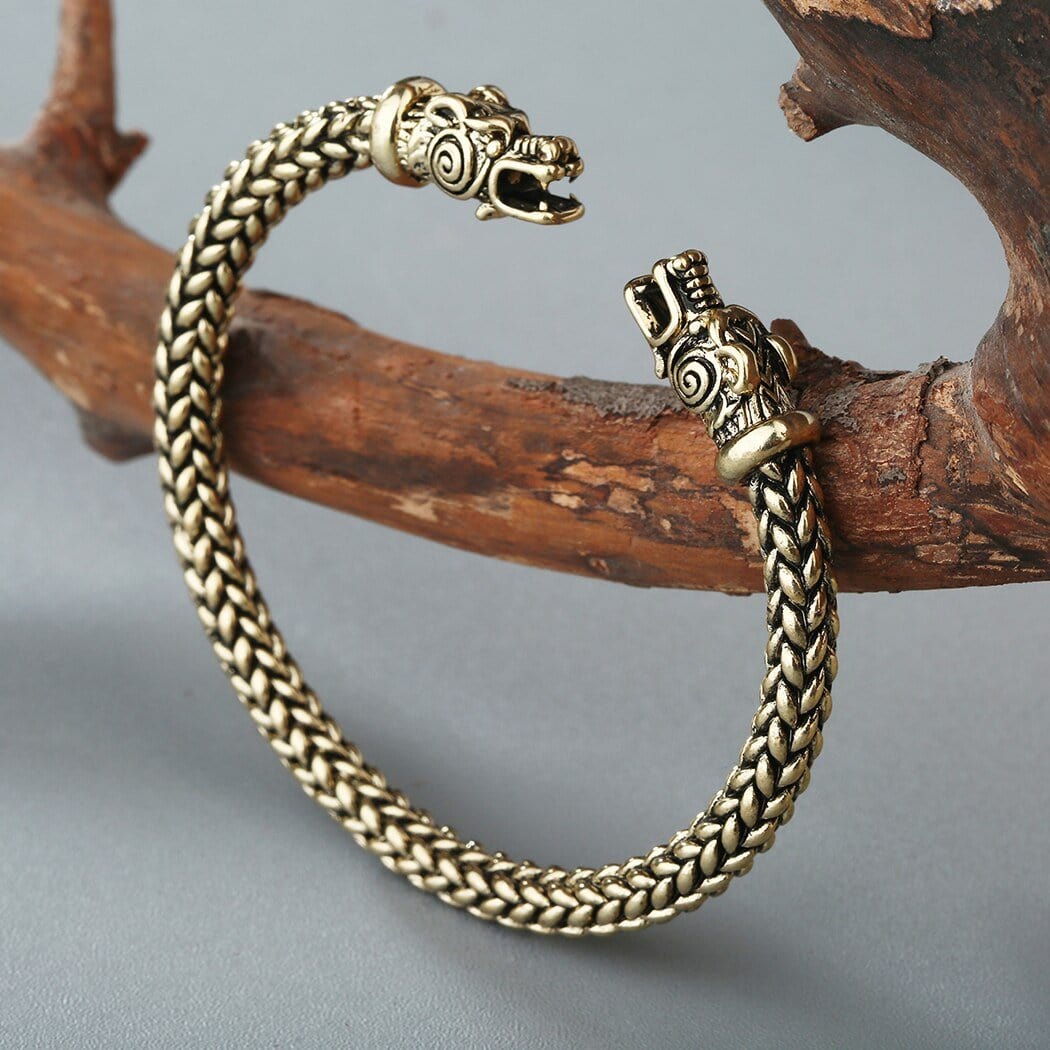 Bracelet Jonc Viking avec Têtes de Dragon en Acier - Mon Bracelet Homme
