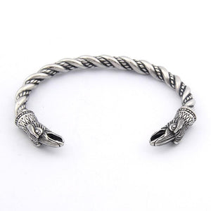 Bracelet Jonc Viking Tête de Corbeau en Acier - Mon Bracelet Homme